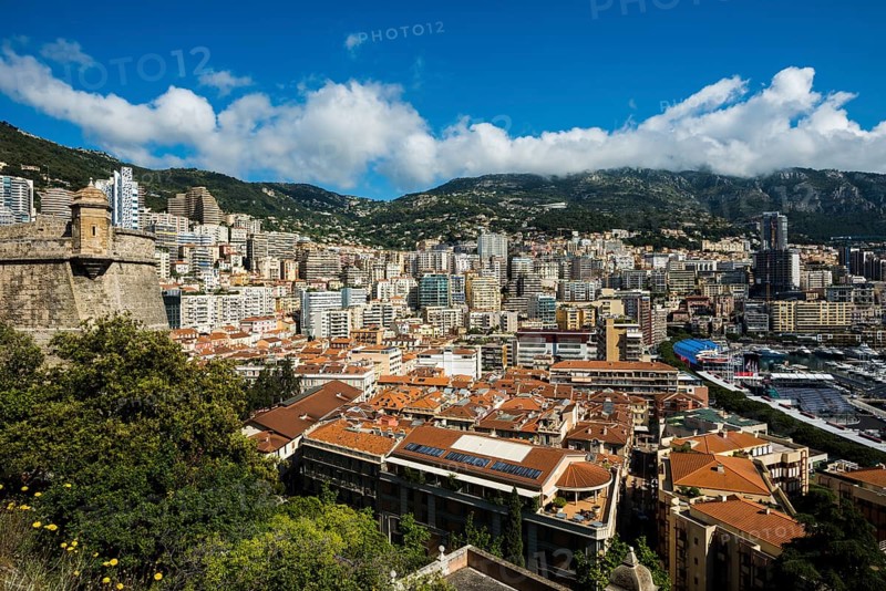 Panorama, Skyline with skyscrapers by the sea, Monte Carlo, Cote d'Azur, Monaco