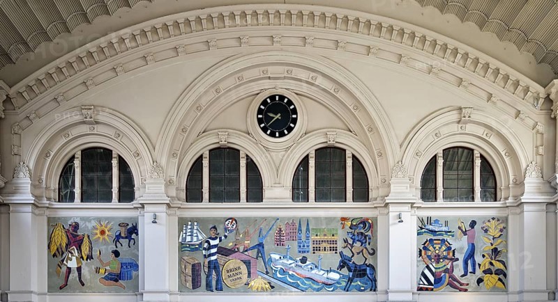 Wall mosaic from the 1950s in the reception hall, advertising space for Martin Brinkmann AG, Bremen Central Station, Germany