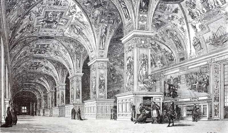 The Vatican Library in 1870, Rome, Vatican State, Italy, digitally enhanced reproduction from a 19th century original, historical, exact date unknown