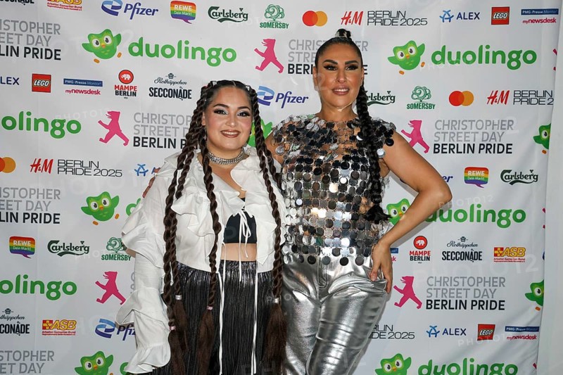 Bahar Kizil and Senna Gammour from the band Monrose at the 47th Christopher Street Day under the motto Never be quiet again in Berlin on 26 July 2025