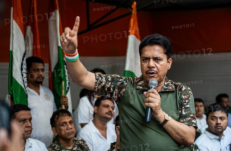 Bhupen Kumar Borah, president of Assam Congress committee speaks during celebrate after Indian armed forces carried out Operation Sindoor, missile strikes hitting terrorists hideouts in Pakistan and PoK, in Guwahati, May 9, 2025