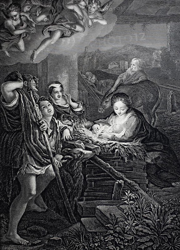 The Holy Night, Birth of Jesus in the stable at Bethlehem, steel engraving after a genre painting by Correggio, historical, digitally restored reproduction of a 19th century model