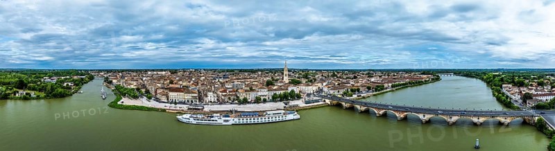 Panorama of Libourne from a drone, Gironde, Nouvelle-Aquitaine, Saint-Emilion and Pomerol, Southwestern France