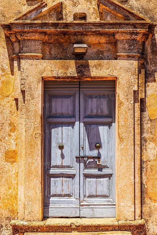 Entrance portal of the Madonna di Monserrato church, near Porto Azzurro, Elba Island, Tuscan Archipelago National Park, Tuscany, Italy