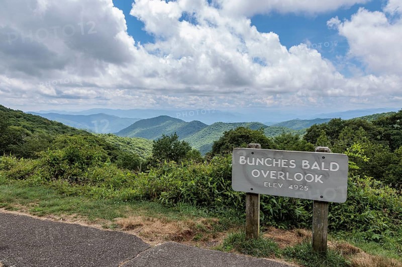 Sign at Bunches Bald Overlook along the Blue Ridge Parkway in the Smoky Mountains near Cherokee, North Carolina, USA