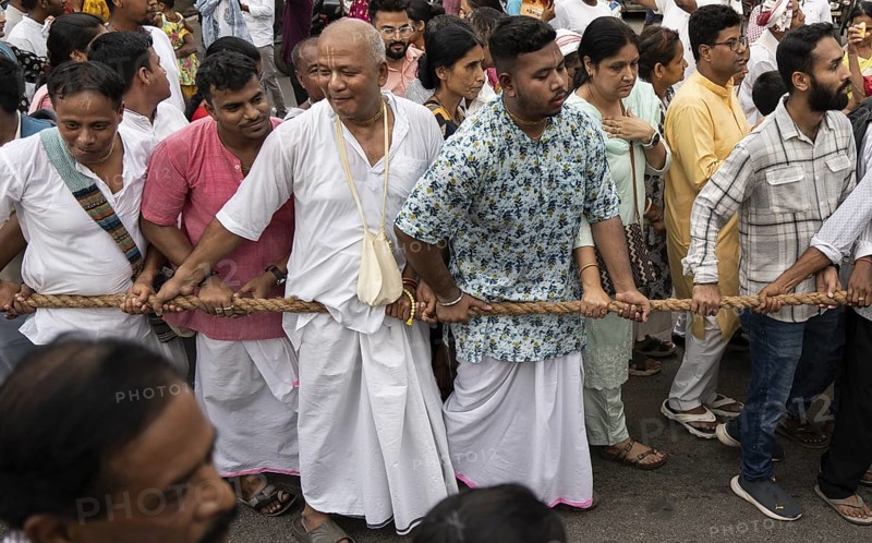 Hindu devotees takes part in Rath Yatra religious procession Guwahati, India on June 27, 2025. Rath Yatra, also known as the Chariot Festival, is a major Hindu festival celebrated in India