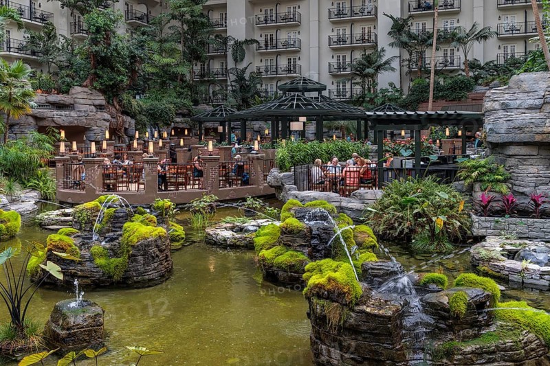 Guests dining at the Cascades American Cafe inside Gaylord Opryland Resort and Convention Center in Nashville, Tennessee