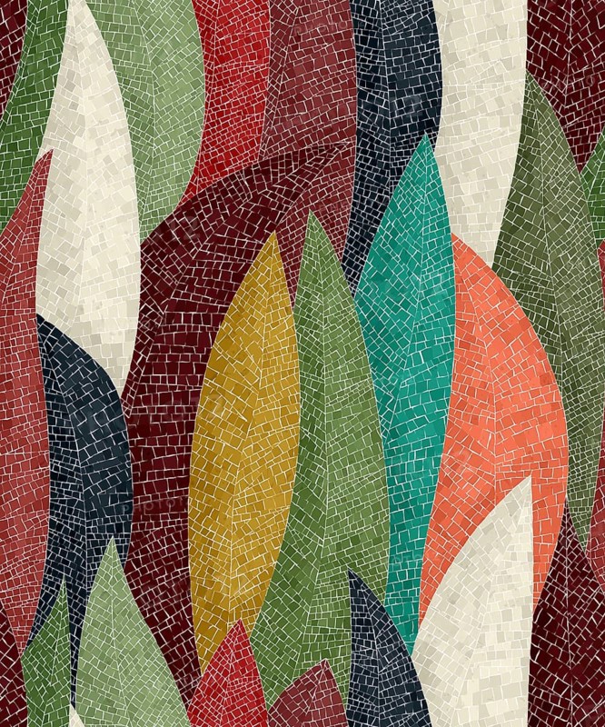 Abstract art vector, autumn leaf mosaic seamless pattern