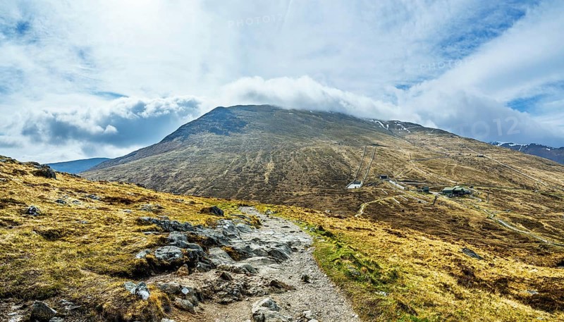 View from Nevis Range Mountains, Grampian Mountains, Fort William, Highland, Lochaber, Scotland, UK