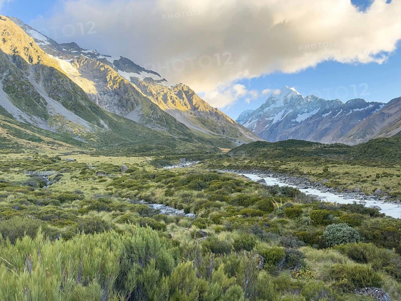 Hiking trail of the Hooker Valley Track, Mount Cook National Park, South Island, New Zealand, Oceania