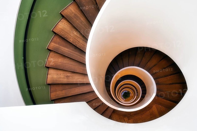 Spiral staircase with wooden steps, old staircase, Zurich, Switzerland