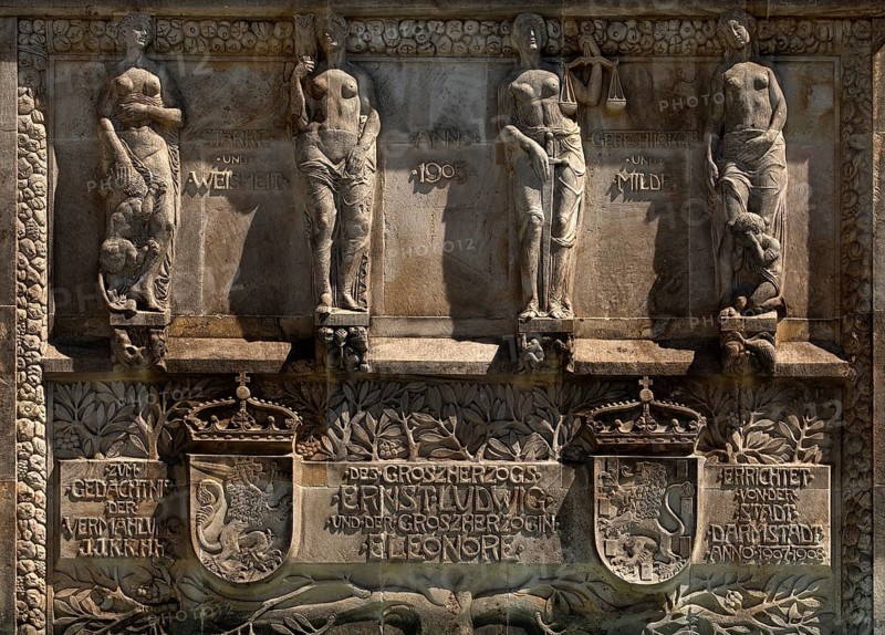 Relief by Heinrich Jobst above the entrance to the Wedding Tower, detail, Mathildenhöhe, UNESCO World Heritage Site, Darmstadt, Hesse, Germany