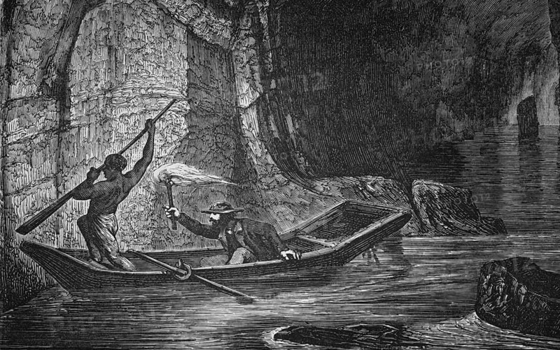 Exploration of Mammoth Cave, Central Kentucky, around 1870, America, digital reproduction of a historical model