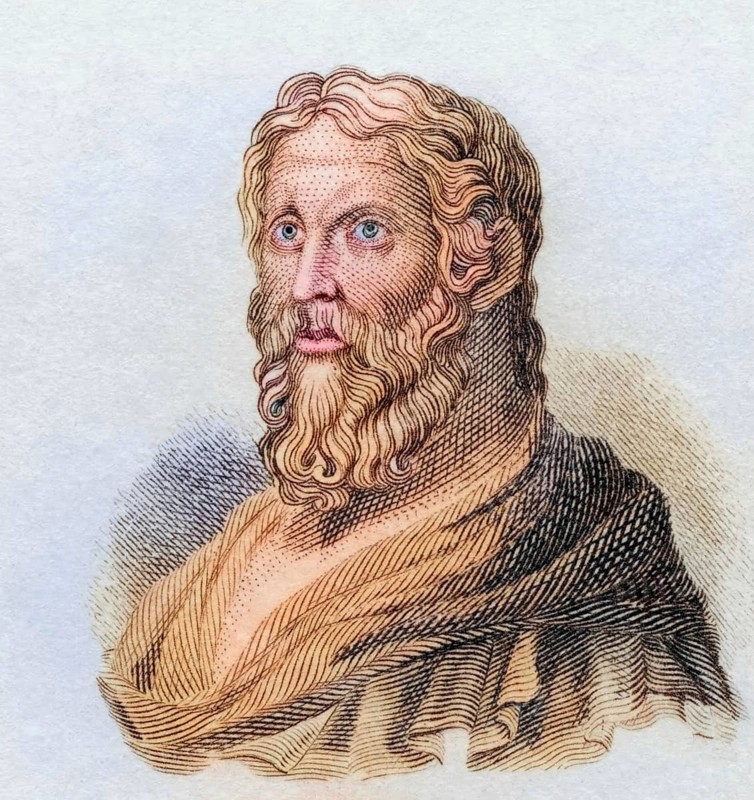 Aristophanes, (born between 450 BC and 444 BC in Athens, died around 380 BC) was a Greek comic poet, coloured woodcut from Crabbe's Historical Dictionary from 1825, Historical, digital reproduction
