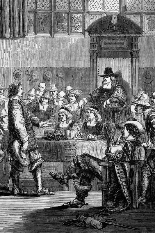 Cromwell proposed the Self-Denying Ordinance, a bill introduced on 9 December 1644 to deprive members of the English Parliament of command of the army or navy during the English Civil War, England, digital reproduction of a historical template