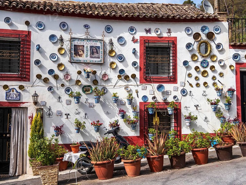 House casa la sevillana, decorated white house, Granada, Andalusia, Spain