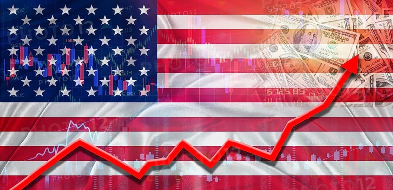 USA financial growth on market graph. USA economic growth on financial graph