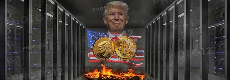 Symbolic image, Trump-Bitcoin, questionable speculative profits for himself, stock market prices, insecure digital currency, resources, energy, industry, economy critical, stock market hype, stock market crash, payment, insolvency, wrong decisions, maximum profit, profit collapse, share prices, Germany as a business location, global economy, globalisation, environmental protection, mafia, Trump government, Bitcoin rally, cryptocurrency, electronic wallet, crypto reserve, price development, stock market trading