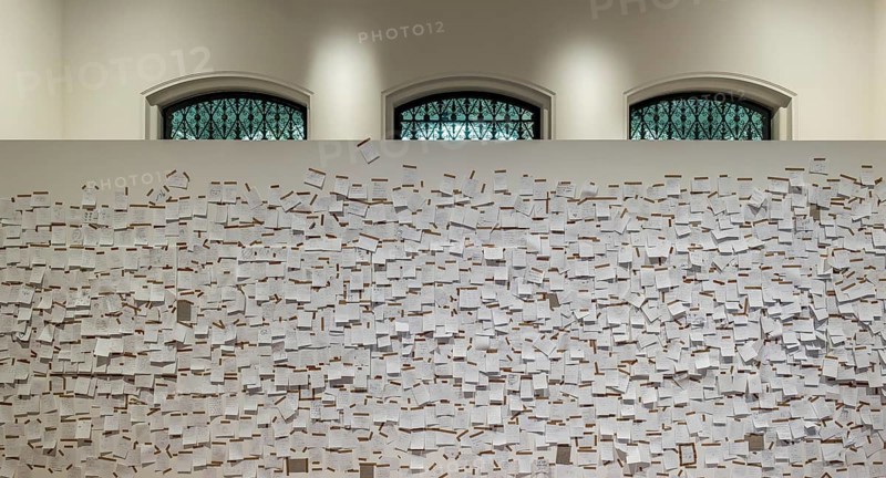 Gropius Bau Berlin, interior view, room with countless post it at the end of an exhibition, Berlin, Germany