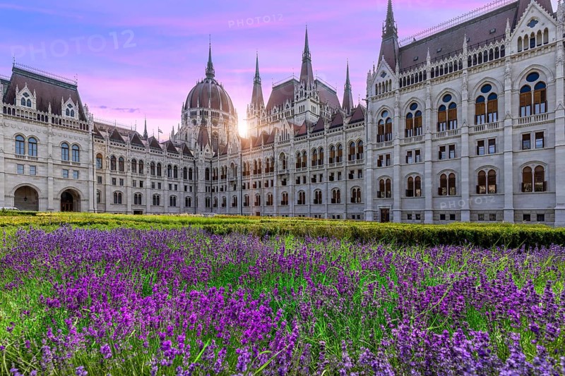Hungary, panoramic view of the Parliament and Budapest city skyline of historic center