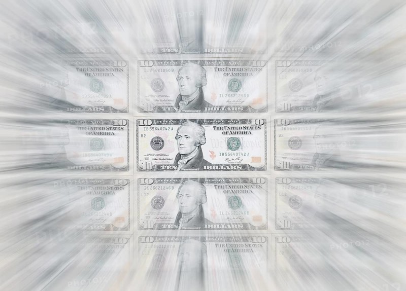 10 US dollar notes, 10 dollar banknotes, zoom effect