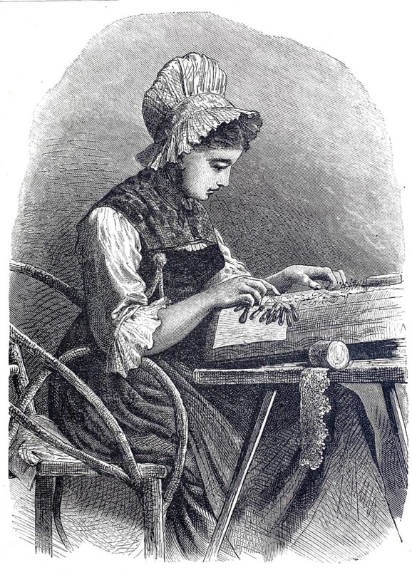 Lace maker, bobbin lace, bobbin lace work, from the canton of Sankt Gallen, around 1880, Switzerland, digitally enhanced reproduction of a 19th century model, historical, exact date unknown