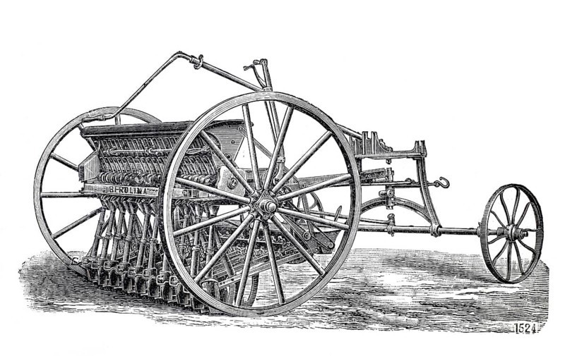 Agriculture, sowing, seed drill system Berolina, sowing machine for e.g. Rüber, around 1850, digitally improved reproduction of a 19th century model, historical, exact date unknown