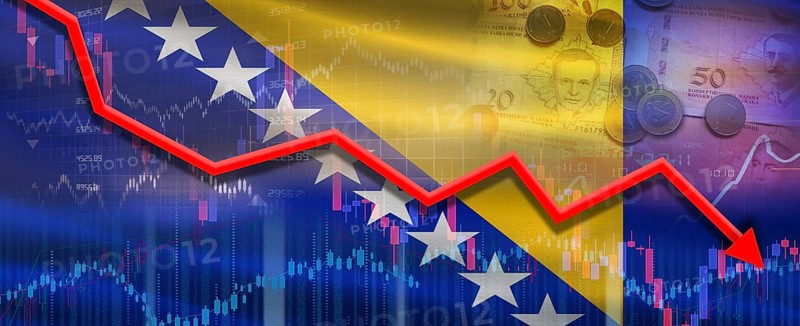 Bosnia financial crisis on economic graph. Financial fall of Bosnia on economy market
