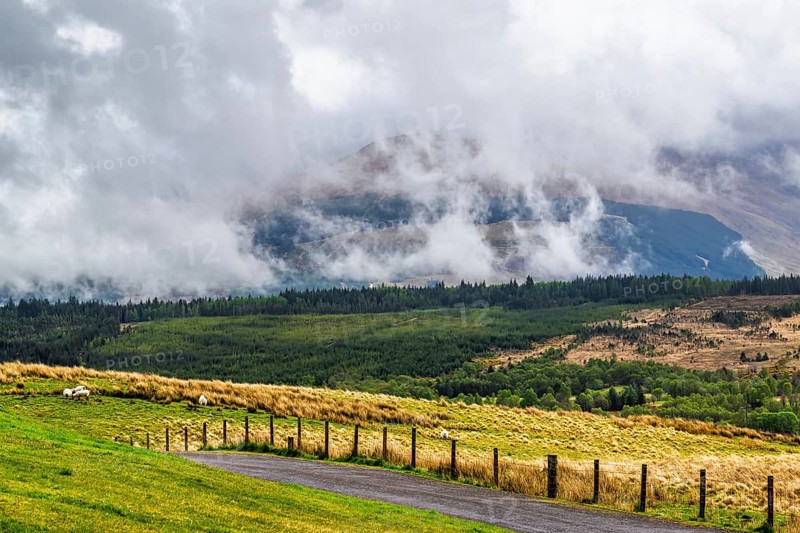 Nevis Range Mountains from Commando Memorial, Grampian Mountains, Fort William, Highland, Lochaber, Scotland, UK