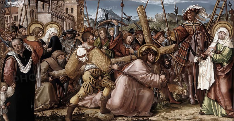 Biblical scene, Christ carrying the cross, painting by Hans Herbst, reproduction from a model from that time, historical, digitally enhanced