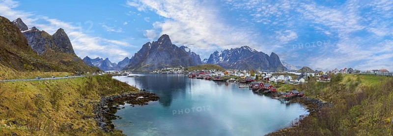 Beautiful Reine fishing village, scenic dramatic views of Lofoten islands in Norway