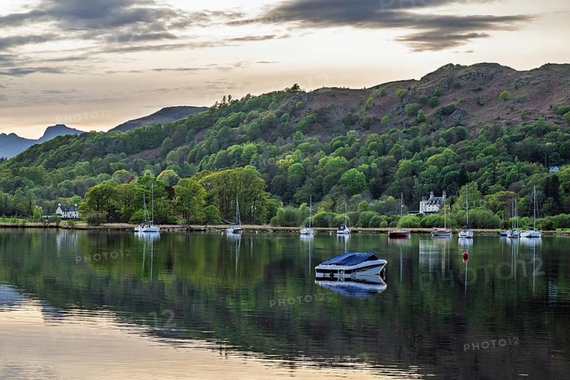 Sunset over Windermere Lake, Ambleside, Lake District, Cumbria, England, United Kingdom