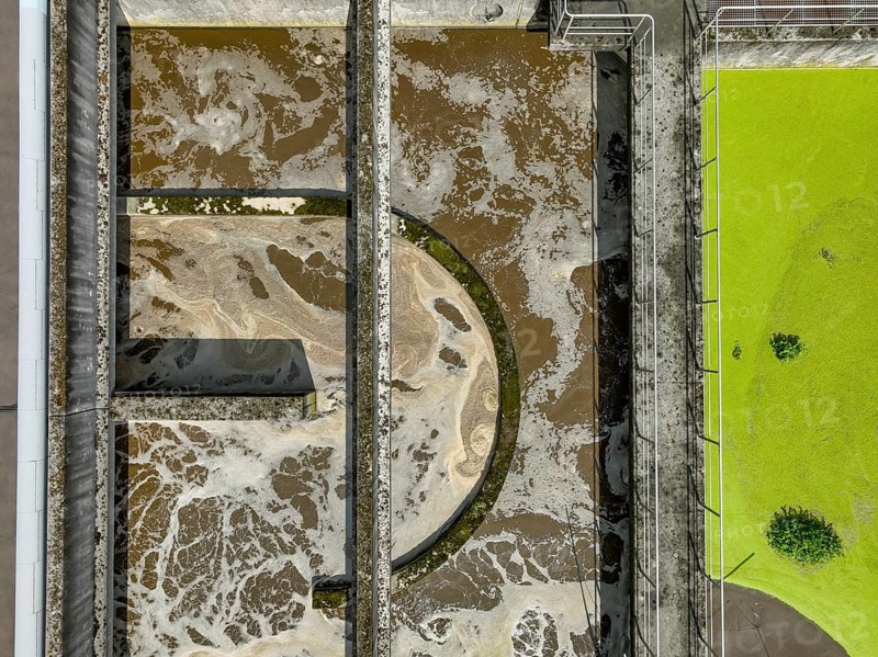 Germany - Wastewater treatment in a sewage treatment plant, clarifier with brown wastewater (symbolic photo) . The first purification stage of a sewage treatment plant comprises mechanical purification (removal of coarse solids, sand, fats), the second stage the biological process (removal of nutrients by means of micro-organisms), the third stage is known as chemical-physical treatment (phosphate precipitation) . In future, a fourth treatment stage will be necessary to remove trace substances, microplastics and medicines