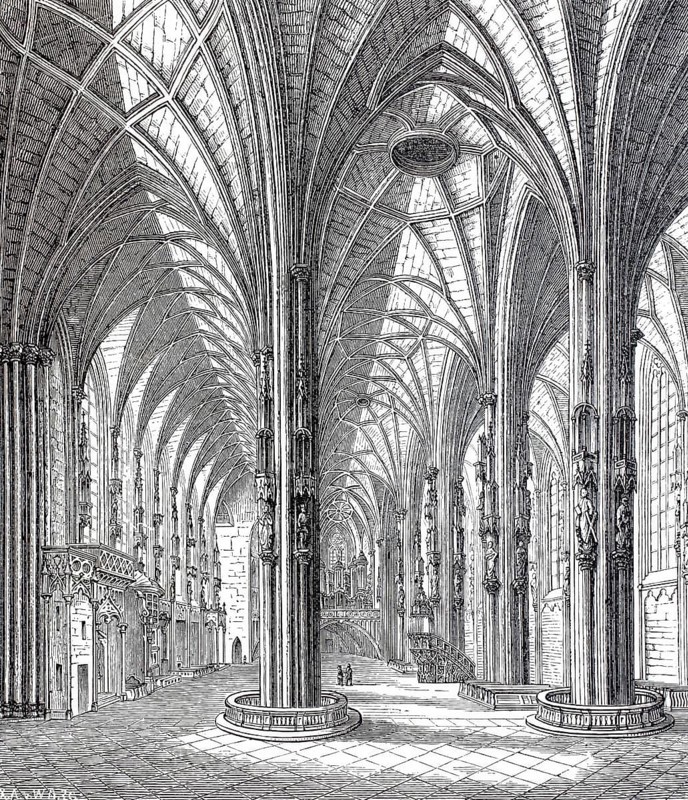 Interior of St Stephen's Cathedral, Stephansdom, in Vienna, Austria, Historical, digitally enhanced reproduction of a model from around 1860