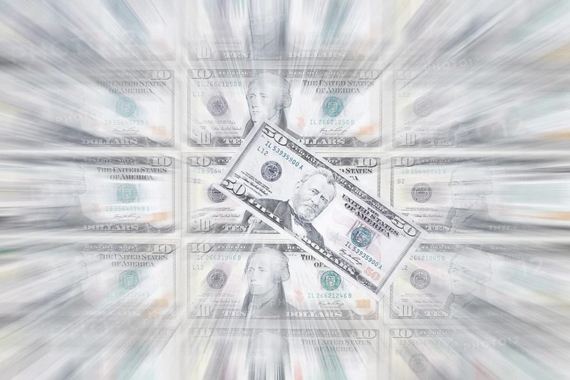 US dollar notes, 10 dollars, 50 dollars, banknotes, zoom effect