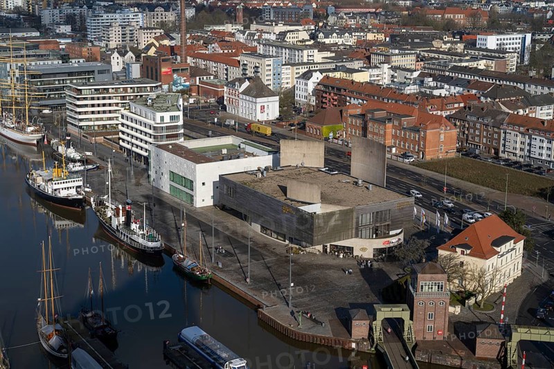 Traditional ships, Emigration Centre, New Harbour, Havenwelten, View from the observation deck of the Sail-City skyscraper, Bremerhaven, Bremen, Germany