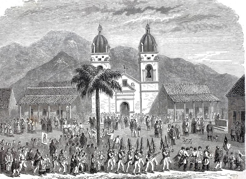 The Festival of the Sennora del Rosario at Andacollo, 1888, place of pilgrimage in the South American Andean state of Chile, Historical, digitally enhanced reproduction of a 19th century original