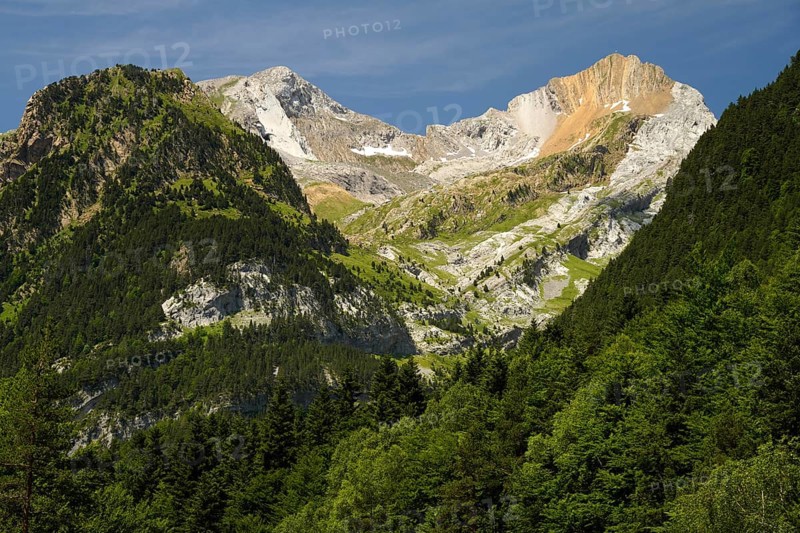 Mountain landscape in the Bujaruelo Valley or Valle de Bujaruelo near Torla-Ordesa, Spain