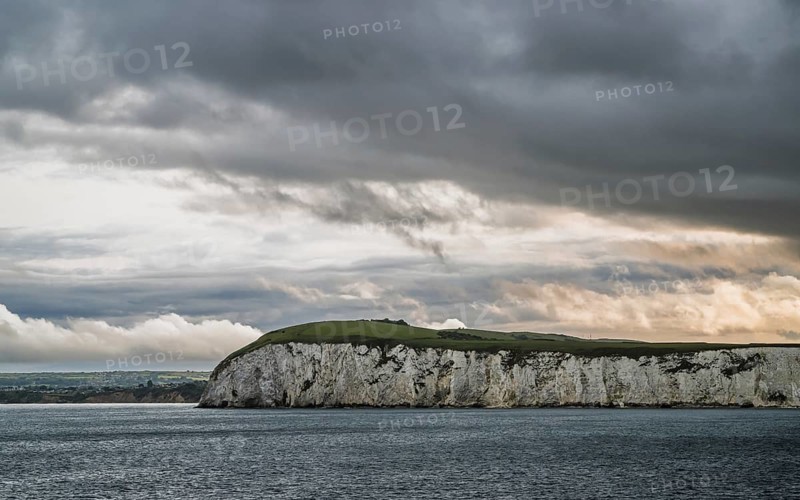 Sunset over White Cliffs of Old Harry Rocks Jurassic Coast, Dorset Coast, Poole, England, United Kingdom