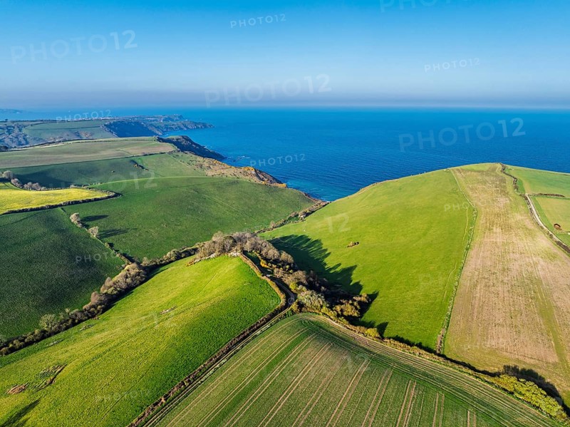 Farms and Fields over Brixham and Kingswear from a drone, Devon, England, United Kingdom