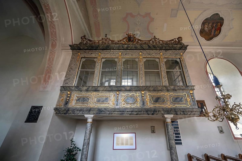Glazed gallery in St John's Church, remodelled in Baroque style in 1750, Engeltahl, Middle Franconia, Bavaria, Germany