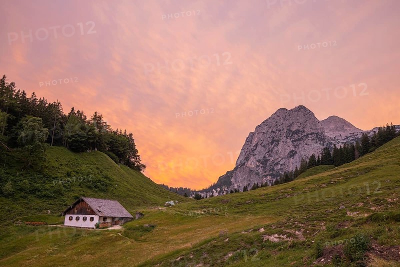 Magical sunset at the Halsalm above the Hintersee near Berchtesgaden
