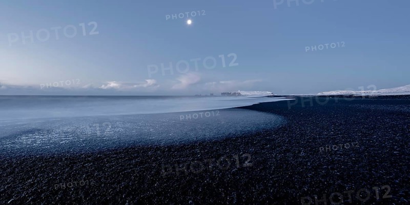 Black Beach, Vik, Full Moon, Ring Road, Sea, Beach, Stones, Waves, Black, Mountains, Frost, Winter, Cold, Iceland* Black Beach, Fullmoon, Ring Road, Ocean, Beach, Stones, Waves, Black, Mountain Range, Cold, Iceland