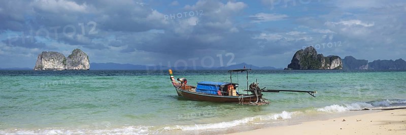Longtail boat on the beach, Koh Ngai Island, Andaman Sea, Satun Province, Southern Thailand, Thailand