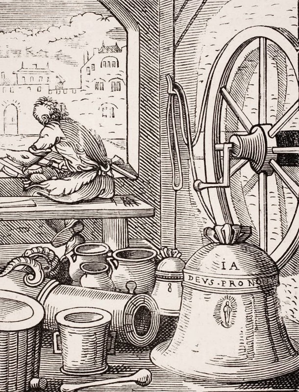 Bell and canon founder. Reproduction of a woodcut from the 16th century by Jost Amman from the 19th century, digital reproduction of a historical model