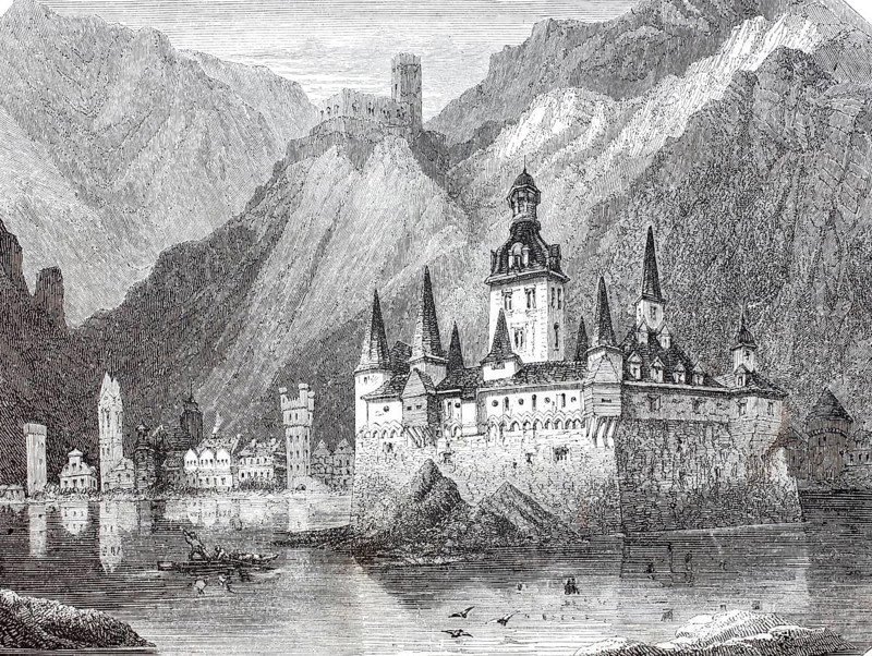 Pfalzgrafenstein Castle between Bacharach and Kaub on the Rhine, 1880, Rhineland-Palatinate, Germany, digitally enhanced reproduction from a 19th century original, historical, exact date unknown