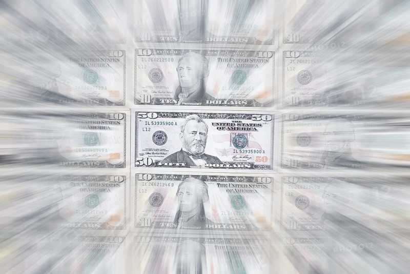 US dollar notes, 10 dollars, 50 dollars, banknotes, zoom effect