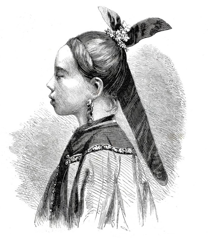 Young woman from China in elegant traditional costume, Chinese woman, around 1875, digitally enhanced reproduction from a 19th century model, historical, exact date unknown