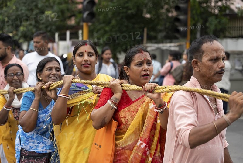 Hindu devotees takes part in Rath Yatra religious procession Guwahati, India on June 27, 2025. Rath Yatra, also known as the Chariot Festival, is a major Hindu festival celebrated in India