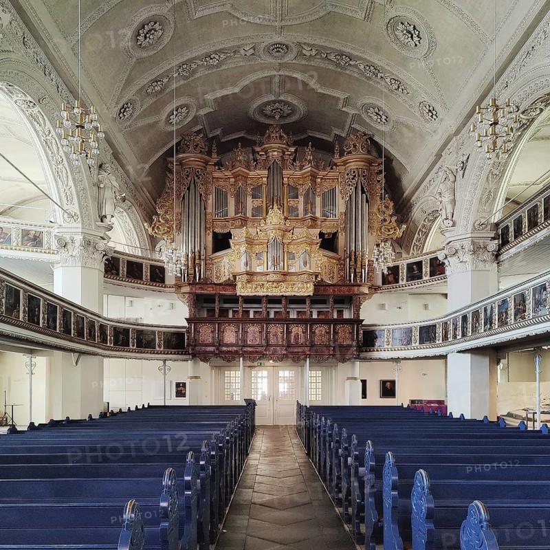 Evangelical Lutheran Church of St Mary, interior view with baroque organ prospectus, Celle, Lower Saxony, Germany